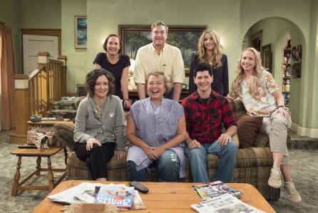 ROSEANNE - "Roseanne," the timeless sitcom that broke new ground and dominated ratings in its original run, will return to ABC with all-new episodes, in a special hour-long premiere, TUESDAY, MARCH 27 (8:00-9:00 p.m. EDT). "Roseanne" will air in its regular time slot, 8:00-8:30 p.m., beginning TUESDAY, APRIL 3. (ABC/Adam Rose) SARA GILBERT, LAURIE METCAF, ROSEANNE BARR, JOHN GOODMAN, MICHAEL FISHMAN, SARAH CHALKE, ALICIA GORANSON